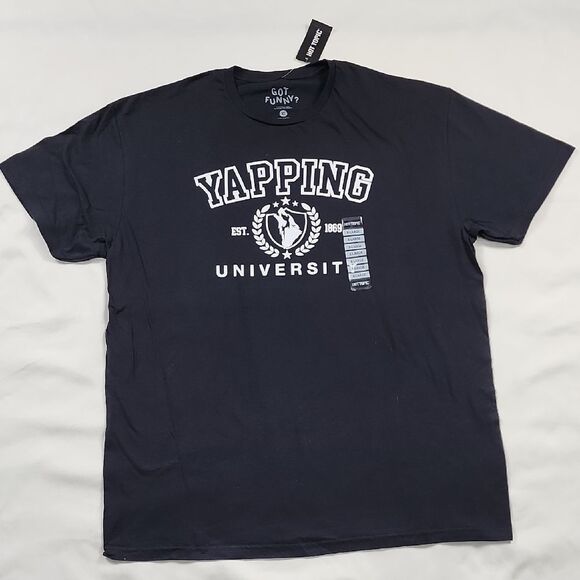 HOT TOPIC - Got Funny? Men's Black XL Funny T-Shirt "Yapping University" - Picture 1 of 8